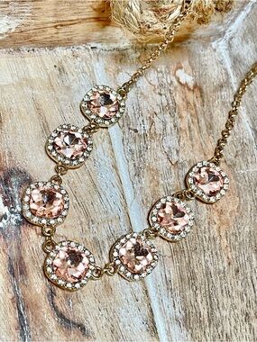 Gold-Tone Necklace with Rose Pink Crystal Stations